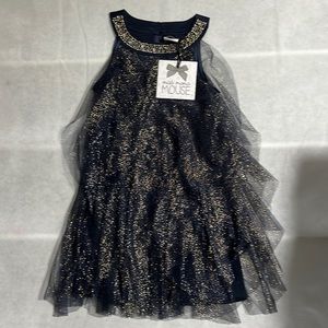 Moss Mona Mouse little girls glitter mesh cascade dress w jeweled neck size 4